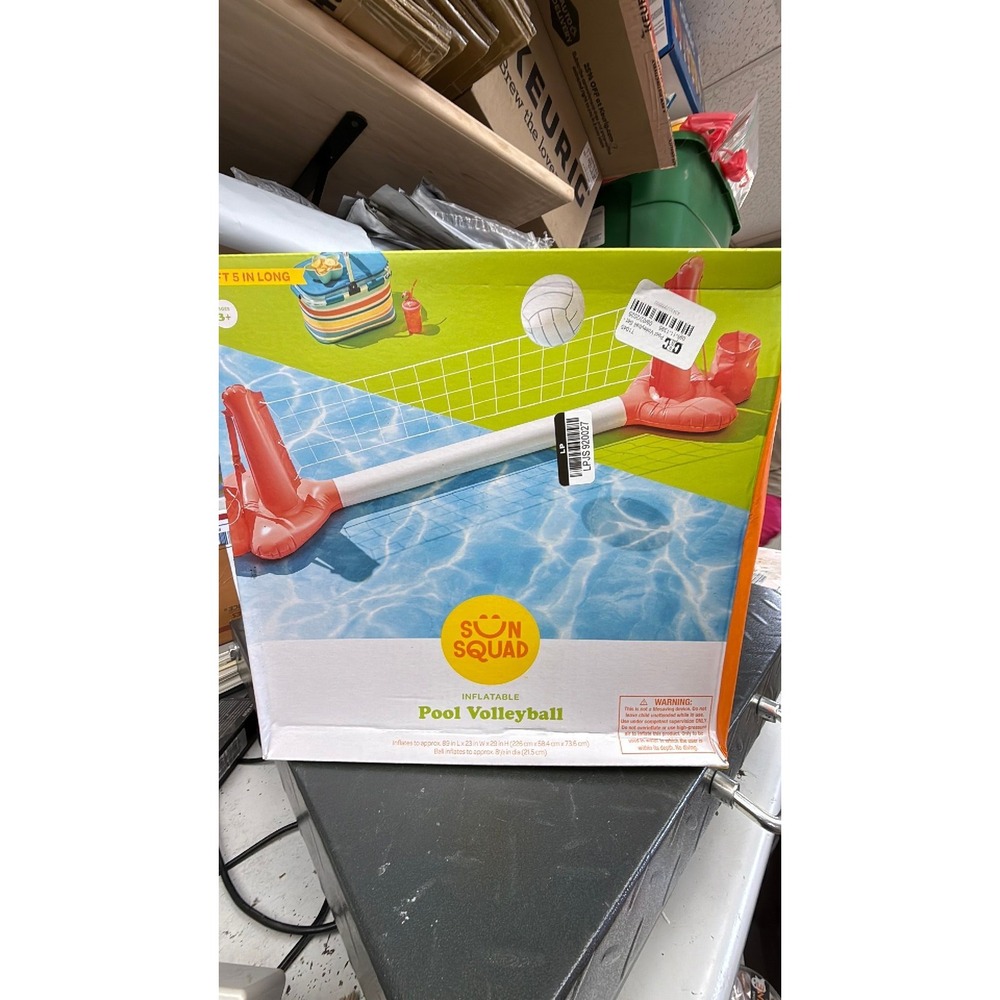 Sun Squad Inflatable Pool Volleyball Net Set 7ft 5in Long Orange White